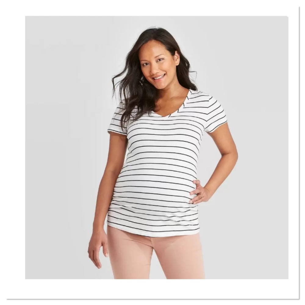 Isabel Maternity Short Sleeve V-Neck Side Shirred Maternity T-Shirt
